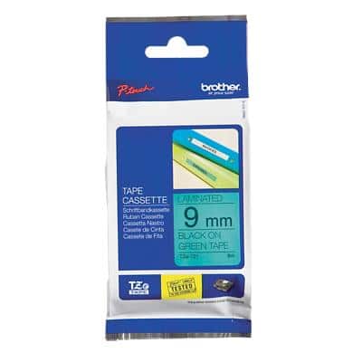 Brother TZE-721  Labelling Tape Adhesive Black on Green 9 mm (W) x 8 m (L)