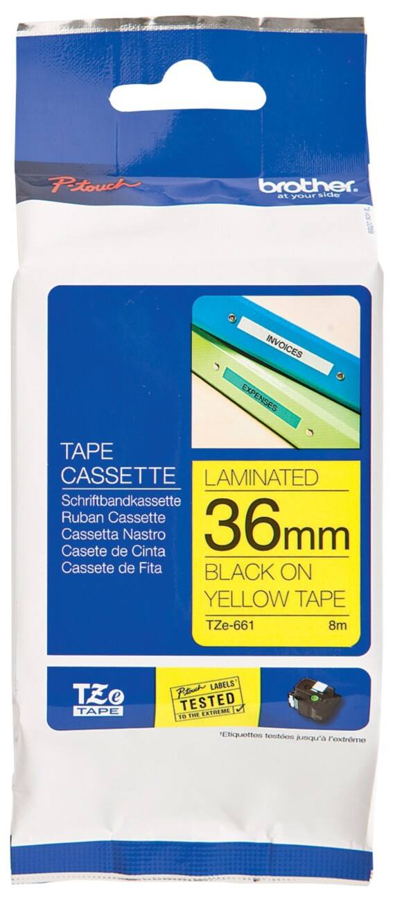 Brother Labelling Tape Authentic TZe-661 Adhesive Black on Yellow 36 mm x 8 m   