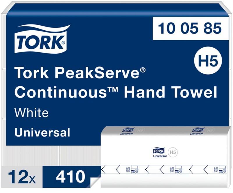 Tork Peakserve Universal Paper Hand Towels H5 White 1 Ply 100585 410 Sheets Pack of 12