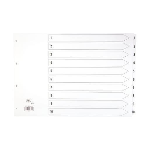 ELBA 1 to 11 Numerical Dividers  A3 White 11 Part Cardboard 2 Holes 400008095