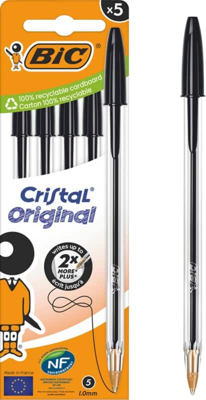 BIC Cristal Original Cristal Original Ballpoint Pen Black 0.4 mm Medium Ballpoint Pack of 5