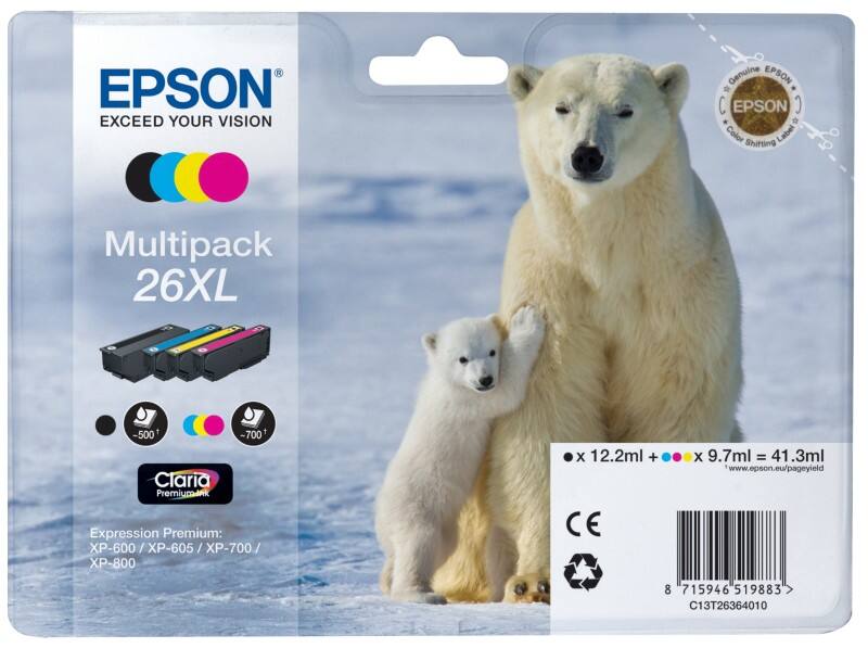 Epson 26XL Original Ink Cartridge C13T26364010 Black, Cyan, Magenta, Yellow Multipack Pack of 4