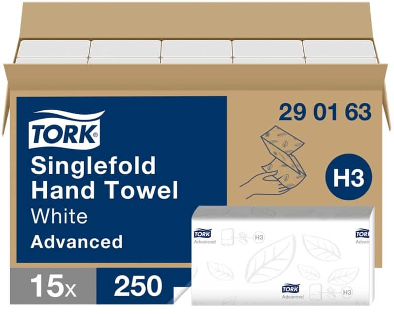 Tork Advanced Paper Hand Towels H3 V-fold White 2 Ply 290163 250 Sheets Pack of 15