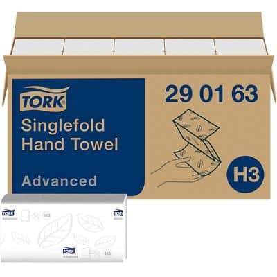 Tork Hand Towels V-fold White 2 Ply 290163 Recycled 100% Pack of 15 of 250 Sheets