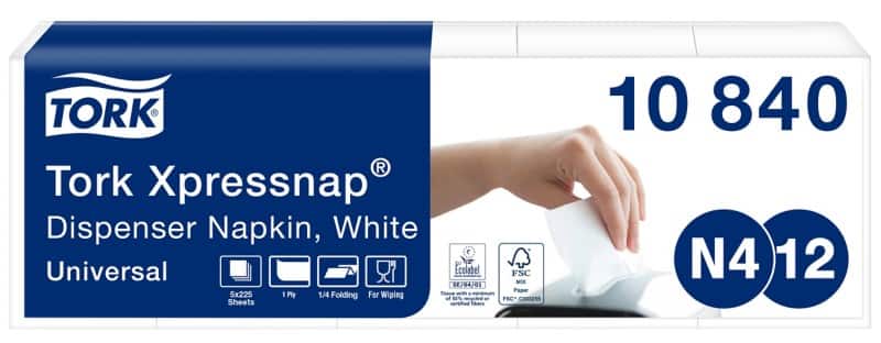 Tork Xpressnap Disposable Napkins Paper White 225 Sheets Pack of 5