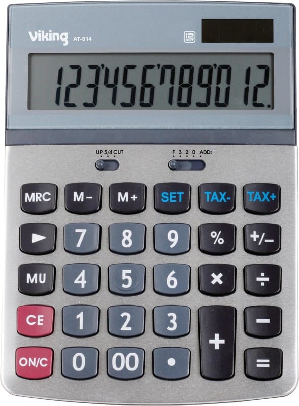 Viking Desktop Calculator 12 Digit Display Silver Battery, Solar AT-814