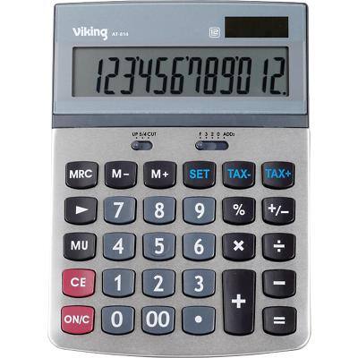 Viking Desktop Calculator 12 Digit Display Silver Battery, Solar AT-814