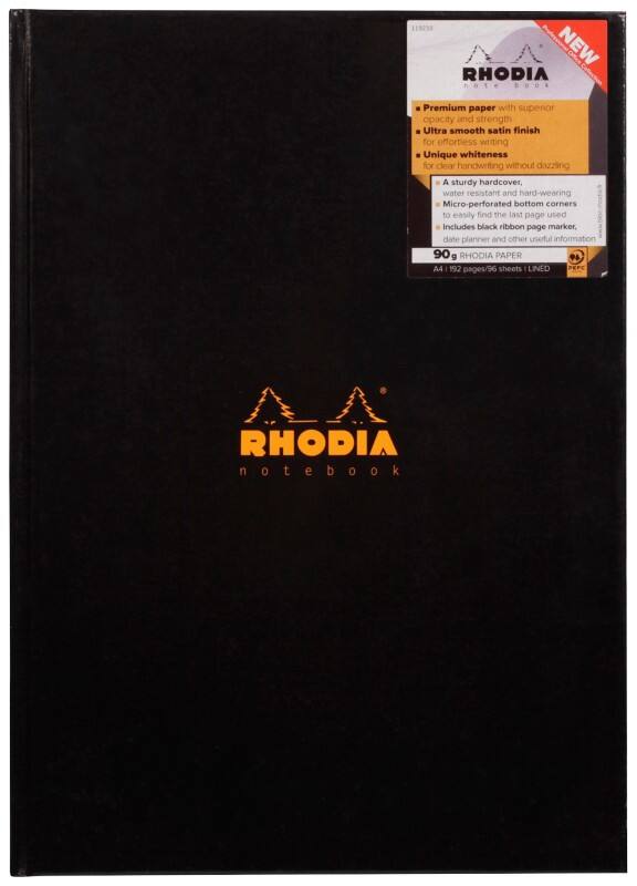 Rhodia Notebook 119230C A4 Ruled Casebound Cardboard Hardback Black 192 Pages 96 Sheets