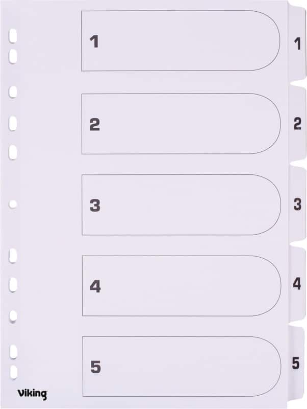 Viking Mylar 1 to 5 Numerical Dividers A4 White 5 Part Cardboard 11 Holes