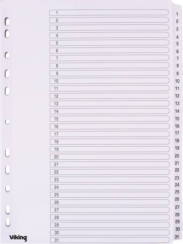Viking 1 to 31 Dividers A4 White 31 Part Mylar 11 Holes