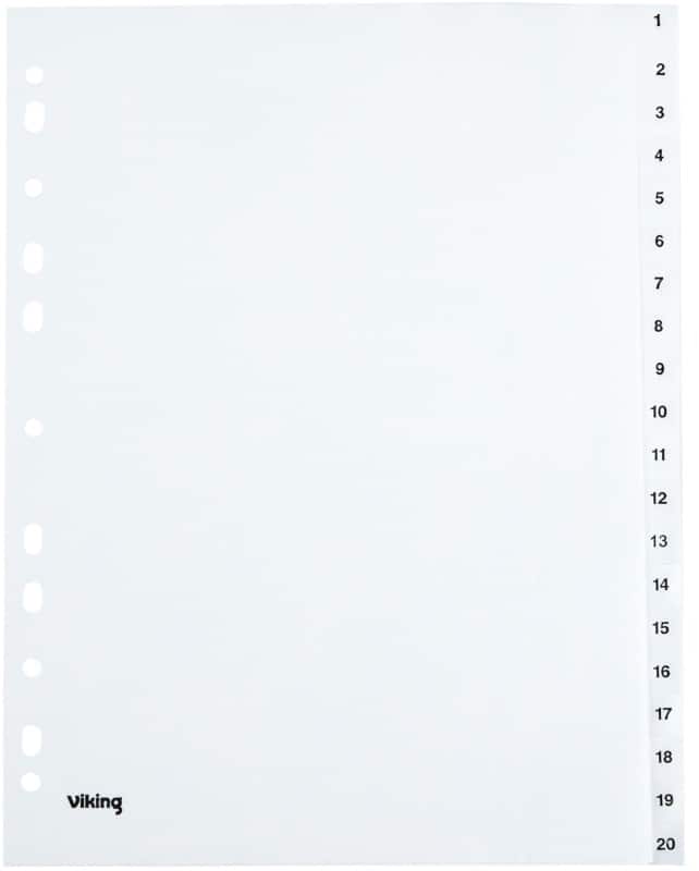 Viking Indices A4 White 20 Part Perforated Polypropylene 1 to 20