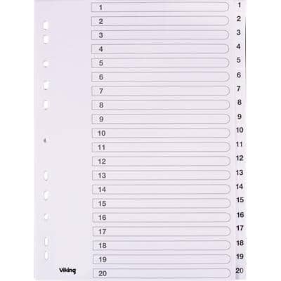Viking Indices A4 White 20 Part Perforated Polypropylene 1 to 20
