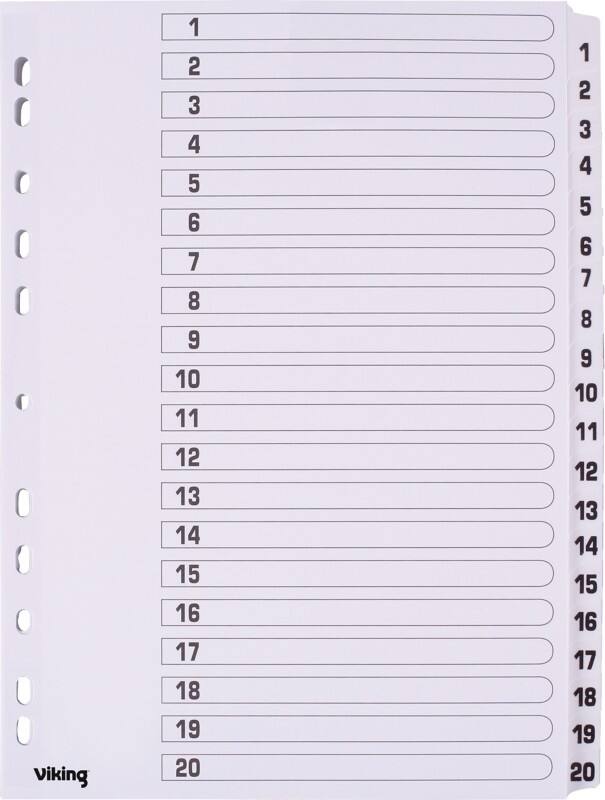 Viking Standard 1 to 20 Numerical Dividers A4 White 20 Part Cardboard 11 Holes