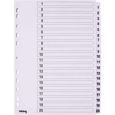 Viking Indices A4 White 20 Part Perforated Cardboard 1 to 20