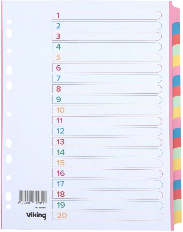 Viking Blank Dividers A4 Assorted Multicolour 20 Part Cardboard Rectangular 11 Holes