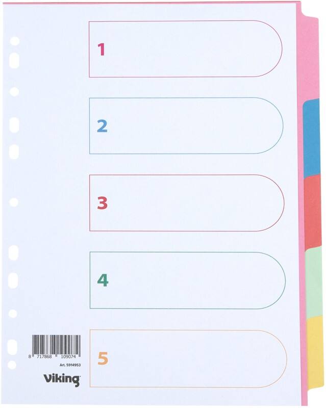 Viking Standard Blank Blank Dividers A4 Assorted 5 Part 175 gsm Cardboard 11 Holes 5 Sheets