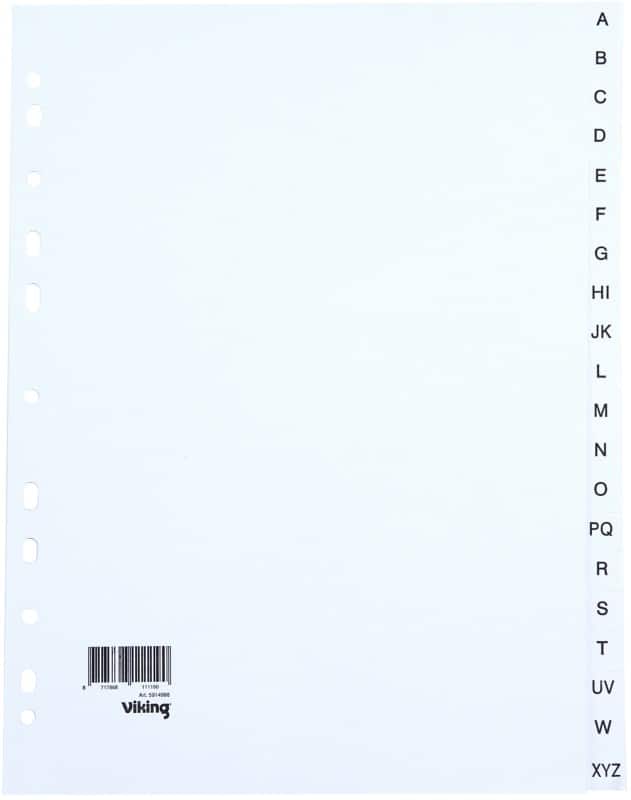 Viking Indices A4 White 20 Part Perforated Board A - Z