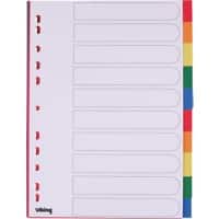 Office Depot Blank Dividers A4 Assorted Multicolour 10 Part PP (Polypropylene) Rectangular 11 Holes Pack of 10