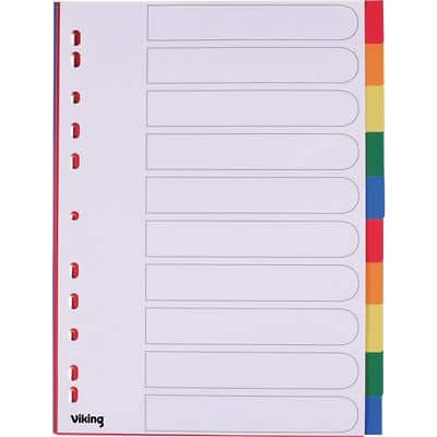 Office Depot Blank Dividers A4 Assorted Multicolour 10 Part PP (Polypropylene) Rectangular 11 Holes 10 Sheets