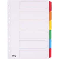 Office Depot Blank Dividers A4 Assorted Multicolour 6 Part Cardboard Rectangular 11 Holes 28090 6 Sheets