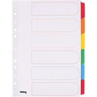 Viking Blank Dividers A4 Assorted Multicolour 6 Part Cardboard Rectangular 11 Holes 28090 6 Sheets
