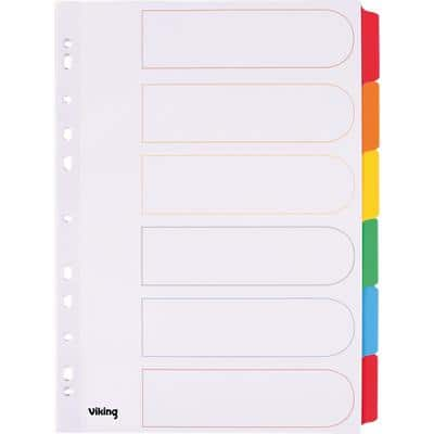 Viking Blank Dividers A4 Assorted Multicolour 6 Part Cardboard Rectangular 11 Holes 28090 6 Sheets