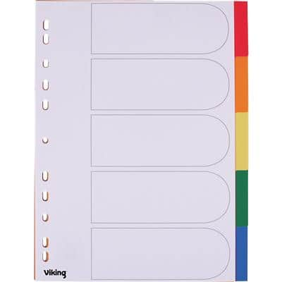 Viking Blank Dividers A4 Assorted Multicolour 5 Part PP (Polypropylene) Rectangular 11 Holes