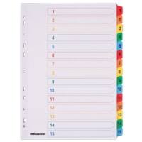 Office Depot Indices A4 Assorted 15 Part Perforated Cardboard 1 to 15