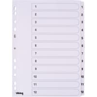 Viking Indices A4 White 12 Part Perforated Card 1 to 12