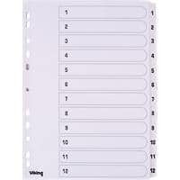Viking Indices A4 White 12 Part Perforated Card 1 to 12