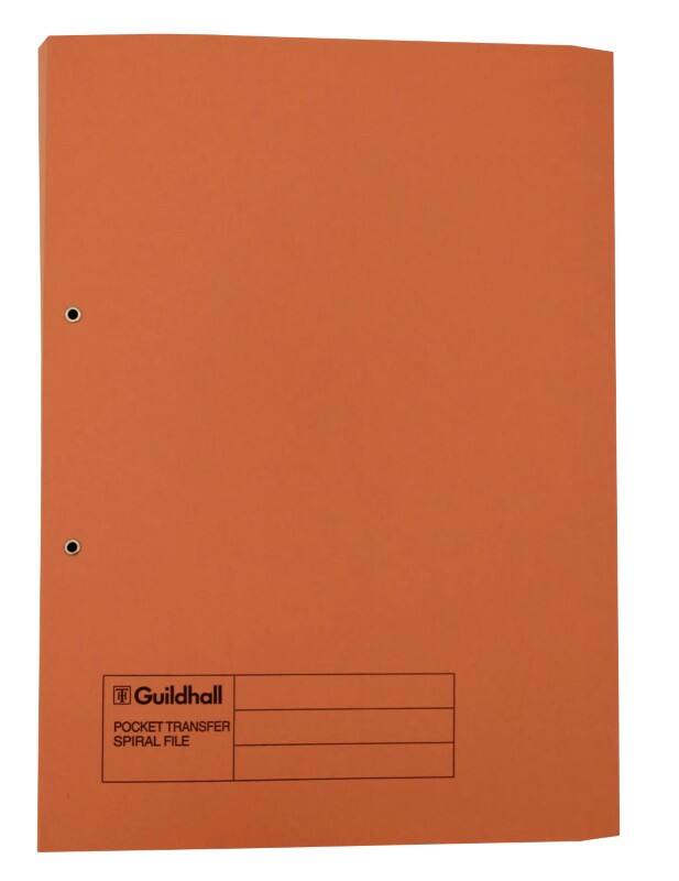 Guildhall Spiral File Foolscap Orange Manila 315 gsm Pack of 25