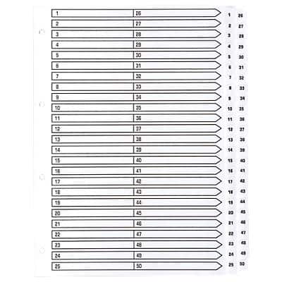 Guildhall Indices A4 White 50 Part Perforated Card 1 to 50