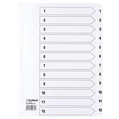 Guildhall Indices A4 White 12 Part Perforated Card 1 to 12