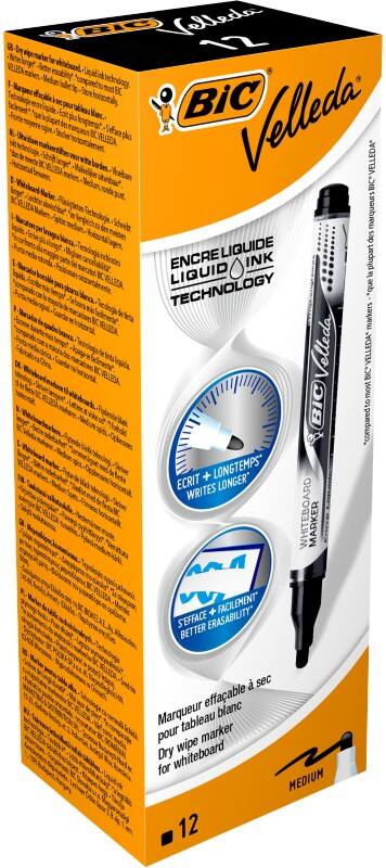 BIC Velleda Non-permanent Whiteboard Marker Black Medium Bullet 1 - 2.2 mm Pack of 12