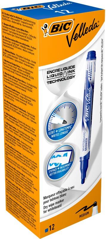 BIC Velleda Non-permanent Whiteboard Marker Blue Medium Bullet 1 - 2.2 mm Pack of 12