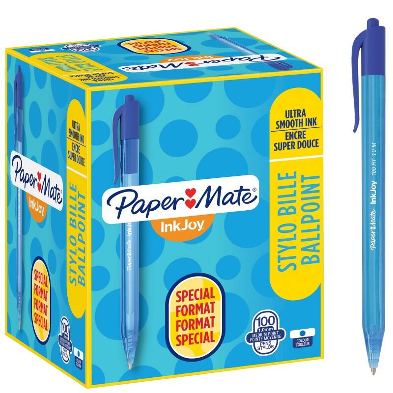 Papermate InkJoy 100 RT InkJoy 100 RT Retractable Ballpoint Pen Blue 0.8 mm Medium Ballpoint Non Refillable Pack of 100
