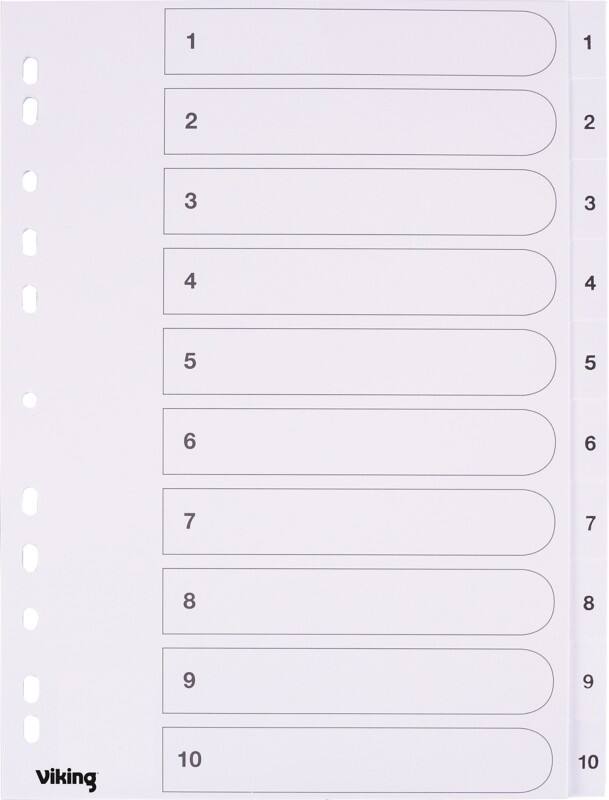 Viking Standard 1 to 10 Numerical Dividers A4 White 10 Part 170 gsm Manila 11 Holes