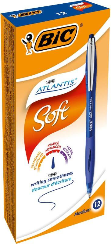 BIC Atlantis Soft Atlantis Soft Ballpoint Pen Blue 0.4 mm Medium Ballpoint Refillable Pack of 12