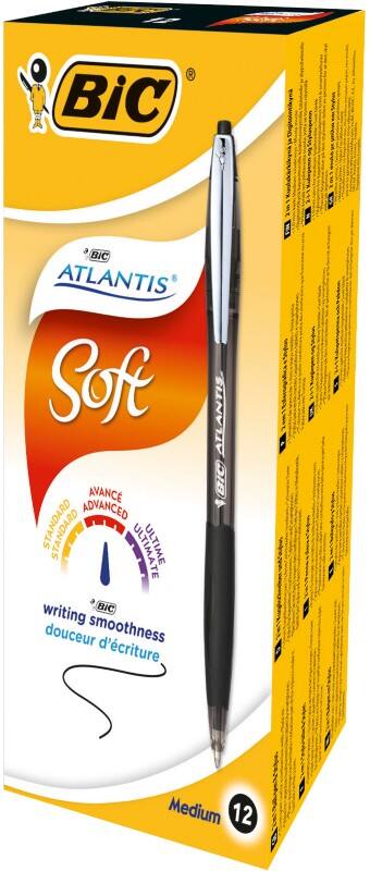BIC Atlantis Soft Atlantis Soft Retractable Ballpoint Pen Black 0.4 mm Medium Ballpoint Refillable Pack of 12