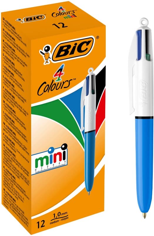 BIC 4 Colours Mini 4 Colours Mini Retractable Ballpoint Pen Multicolour 0.4 mm Medium Ballpoint Refillable Pack of 12