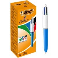 BIC 4 Colours Mini Ballpoint Pen Black, Blue, Red, Green Medium 0.4 mm Refillable Pack of 12