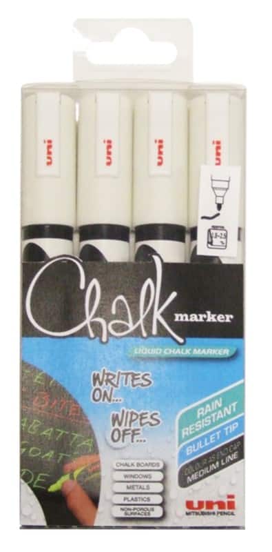 uni-ball Chalk Marker Wallet Bullet 1.8-2.5 mm White Pack of 4