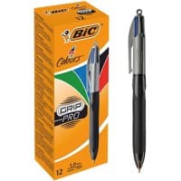 BIC 4 Colours GRiP PRO Retractable Ballpoint Pen Medium 0.4 mm Pack of 12