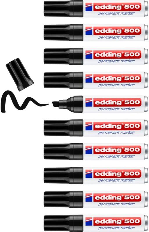 edding 500 Permanent Marker  Medium Chisel 2 - 7 mm Black Refillable Water-Resistant Pack of 10