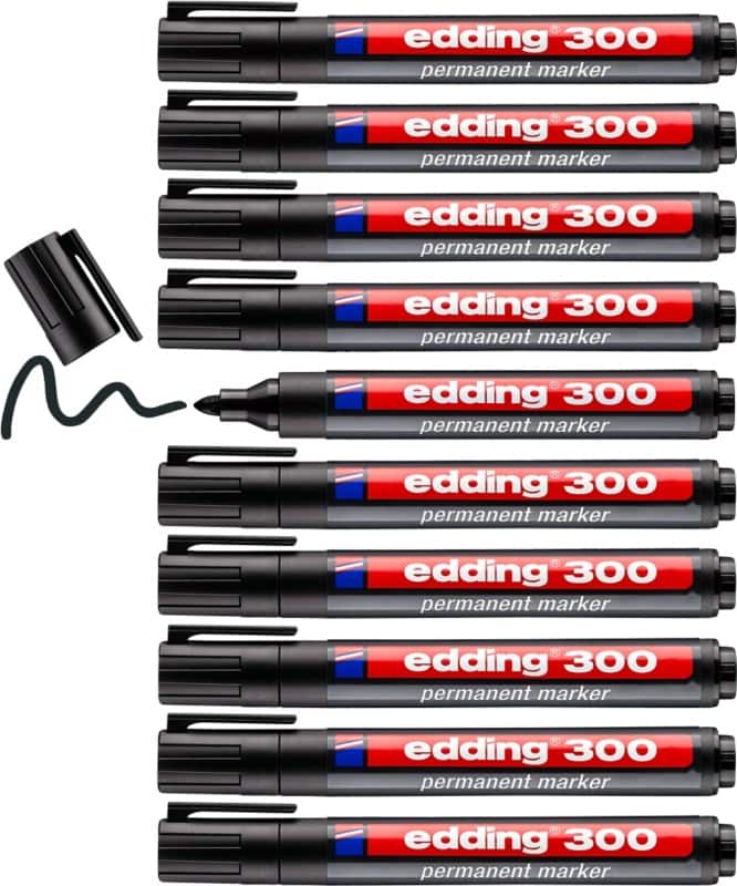 edding 300 Permanent Marker Medium Bullet 1.5 - 3.0 mm Black Refillable Water-Resistant Pack of 10