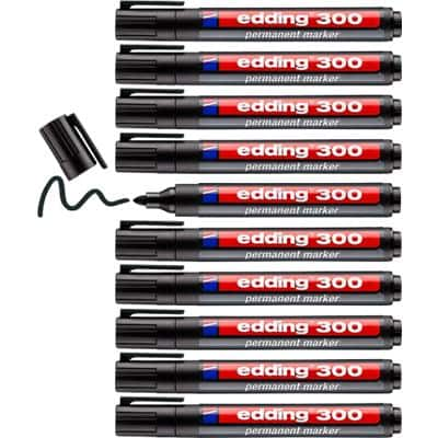 edding 300 Permanent Marker Medium Bullet 3 mm Black Refillable Water Resistant Pack of 10