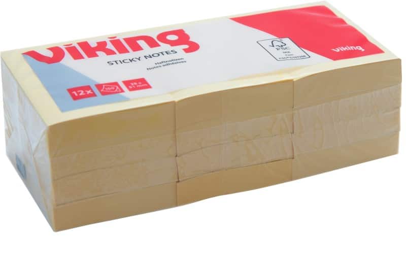 Viking Sticky Notes 38 x 51 mm Yellow 12 Pads of 100 Sheets