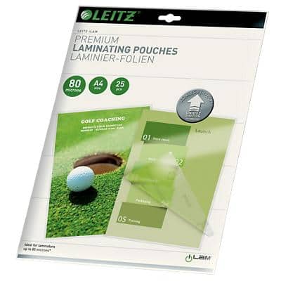 Leitz iLAM Premium Laminating Pouches A4 Glossy 80 microns (2 x 80) Transparent Pack of 25