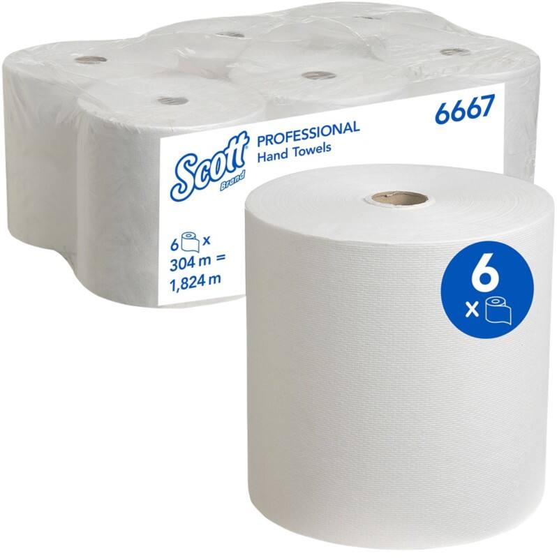 Scott Mainline  Paper Hand Towels Rolled White 1 Ply 1,824 m 6667 304 m Pack of 6