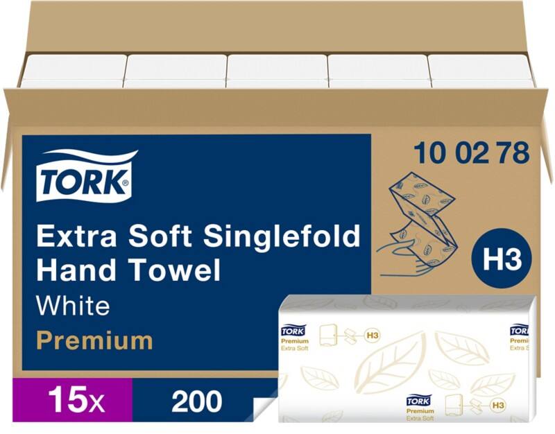Tork Premium Paper Hand Towels H3 V-fold White 2 Ply 100278 200 Sheets Pack of 15
